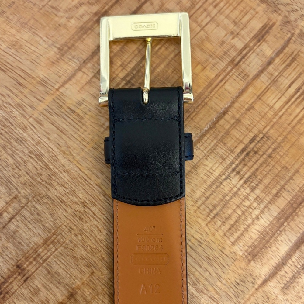 Coach Leather Belt Mens 40 Gold Buckle Black Classic Dress Office Professional - Picture 4 of 10